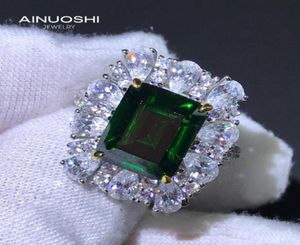 Luxury Emerald Cut 9x11mm Lad 925 STERLING Gümüş Zarif Kümesi için Nişan Yüzük Hediyesi Yarattı