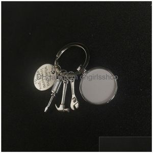 Keychains colhedas sublimação em branco ferramenta para pai para os pais do dia de transferência de calor de anel de impressão de materiais diy fábrica entrega de fábrica f dhepl