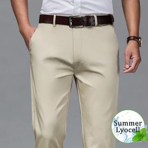 Wiosenne lato cienkie spodnie Lyocell Men Bront Business Casual Fashion High talia Wygodne luźne bawełniane spodnie 240515