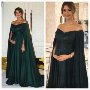 Dark Green Pregnant Maternity Evening Dresses with Cape Off Shoulder Floor Length Party Gowns Baby Shower Prom Dresses 126 258F
