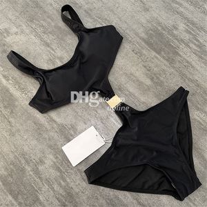 Caixa cortou as mulheres sexy de roupas de banho de praia designer de maiôs de nadar preto moda de uma peça de banho ao ar livre viagens