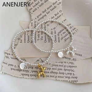 Link Armbänder Anenjery Silber Farbbrief Marke Welpe Anhänger Armband weibliche handgefertigte Perlenkette Schöner Mädchen Schmuck Schmuck