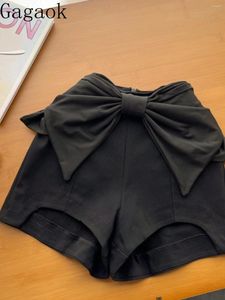 女子ショーツガガオク2024サマーブラックインシスファッションアメリカンスタイルセクシーな弓スリム女性服汎用性のあるパンタローネコルトデュージャー