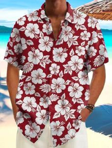 Herrskjorta sommar hawaiian casual strand kort ärm blommor växter lapel semesterkläder kläder 240426