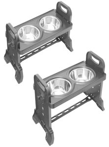 Antislip Elevated Double Dog Bowl Justerbar Höjd PET Matningsrätt Rostfritt stål Fällbar kattmatvattenmatare 2110291383418