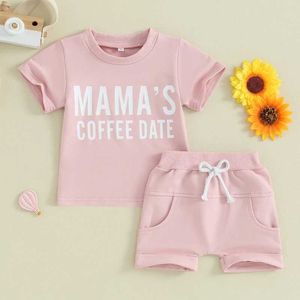 Set di abbigliamento 0-36 mesi bambine 2 pc outfit estivo per lettere a maniche corte top e pantaloncini arrotolati set da ragazze per bambini