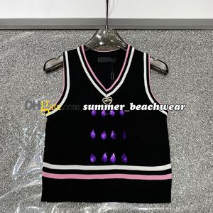 Stylish Sequined Knit Tank Tops Stylish V Neck Sleeveless Knit Top Designer Casual Knitted Tanks Tees Women Knit Vest
