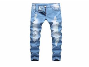 Ny fast färg Frayed Men039s Tight Denim Pants Jeans Men039s Ripped Jeans Men039S Trousers5342804