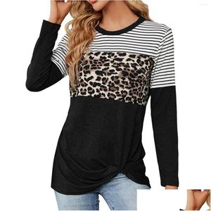 Frauen T-Shirt Damen T-Shirts Mode Leopardendruckstitching Langarm Shirt Herbst und Winterwärme für Frauen fallen d dhp3r