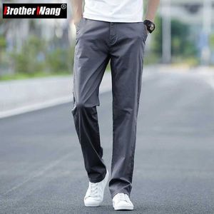 Men's Pants Summer Mens Thin Stretch Straight Casual Pants Business Fashion Solid Color Dark Grey Khaki Brand Trousers Plus Size 42 44 Y240514