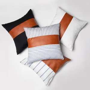 Travesseiro pu de couro de couro criativo travesseiro de costura listrado
