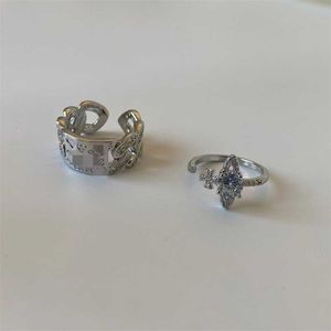 브랜드 Westwoods 지르콘 편지 중공 반지 링 INS 기하학적 다이아몬드 상감 토성 금속 바람 개구 조절 가능한 암컷 손톱