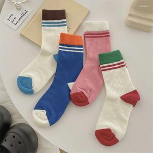 Frauen Socken für Retro gemischte farbige Mode Mädchen gestreift atmungsbezogener lässiges weiches Damen Sport Crew Einfacher Trend