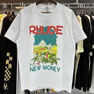 Mäns t-shirts herr tshirts rhude tshirt slott kokosnöt träd windowsill scenisk avslappnad lös andningsbar kort ärm t-skjorta män kvinnor par topp teeda42