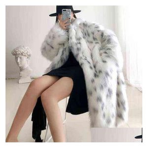 Kvinnors päls faux imitation kappklänning koreansk version medium lång midjefistlös fläckhylsa 211207 droppleveranskläder kläder yttre dhlza