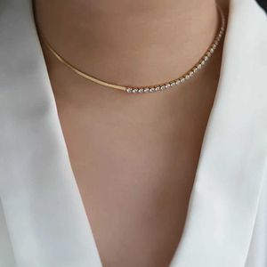 Tennis Dainty stainless steel tennis chain and herringbone snake chain necklace combination suitable for womens cubic zirconia necklace d240514