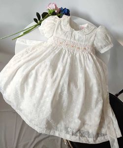 Girl's Dresses Baby little girl white smoking dress summer 2024 girl princess elegant embroidered dress 3 4 5 6 7 years childrens clothing d240515
