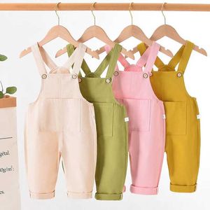 Overalls 2023 New Childrens Shoulder Belt Pants Spring Thin Cotton Baby Pants Small and Medium sized Childrens Casual Pants Boys and Girls Pants d240515