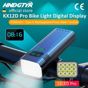 12LED Powerful 5000LM Bike Light OLED Display Rechargeable Aluminum Headlight for Bicycle Lamp 10000mAh Power Bank MTB Accessory 240509