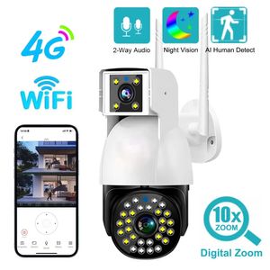 4G SIM IP CAMERA WIFI Outdoor Waterproof Camara Dual Lens Auto Track Night Vision CCTV Security Protection V380 Pro Home Monitor 240506