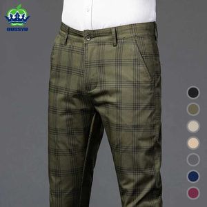 Herrenhosen OuSsyu Brandneue Herren Casual Hosen Stretch Stripe Plaid Cotton dünne Slim Schneidarmee Grn Büro Hochzeitshosen Männlich Y240514