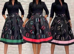 女性デザイナーラグジュアリーチャンネルクラシックレディースボヘミアドレス女性レトロスカートレディスファッション弾性ウエストバンドミディアムレングススウィングスカート