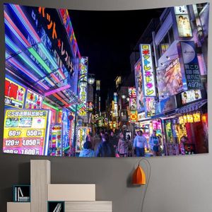 Tapissries Tokyo Nightlife Tapestry Bedroom Wall Hanging Home Decor Japanese Boho Hippie Print Madrass