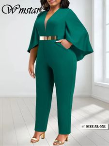 Wmstar Plus Size Jumpsuit Women Solid Flared Half Sleeve V Neck Leggings Romper Office Lady Wholesale Drop Without Belt 240506