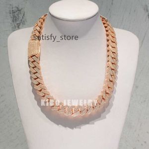 Kibo smyckesuppsättning 925 Sterling Silver Iced Out Rose Gold Plated 18mm Bredd Moissanite Cuban Link Chain