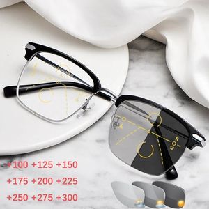 Full Frame Reading Glasses Progressive Pochromic Glasses Unisex Retro Ultralight Multifocal Presbyopic 175 225 275 240508