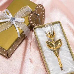 Party Favor Crystal Glass Rose Flower Figures Craft Artificial With Box Alla hjärtans dag Bröllopsgavare Lovers Gifts for Women C3Z9