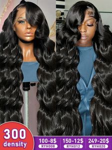 300% High Density 13x6 HD Transparent Body Wave Lace Frontal Human Hair Wig 30 40 Inch 13x4 Front PrePlucked For Women 240515
