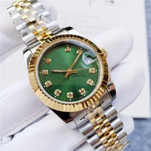 2024 New Lao Brand Mens and Womens Simple Three Needle Double Steel Band Room Golden Green Mechanical Watch