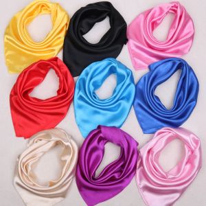 60 cm Candy Colours Women Silk Scarf Fashion Shawl Testa per signore Small Hijab Square Satina Fazzolettino Bandana Capelli sciarpe