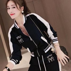 Designer High Quality Sportswear Two-Piece Women's Tracksuits Fashion Casual Black Crew Neck Zipper Running Sport Long Sleeve Jacket & Trousers Two-Piece