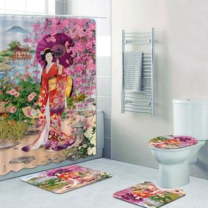 Занавески для душа восточные японские гейша для девочки ванна куриные набор традиционная женщина художественная ванная коврики домашний декор