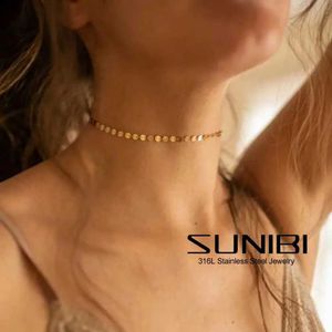 Chokers SUNIBI Trend Womens Necklace Chain Stainless Steel Necklace Gold Gothic Necklace Wholesale Womens Jewelry Necklace d240514
