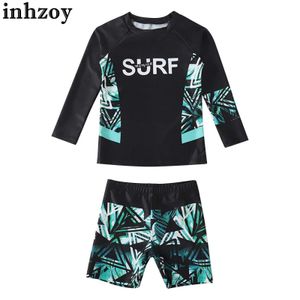 Roupas Conjuntos de roupas Crianças meninos 2pcs Artimo de maiô Camisa de manga comprida com troncos de natação Shorts Proteção solar UPF 50+ NATAÇÃO Praia de banho de banho