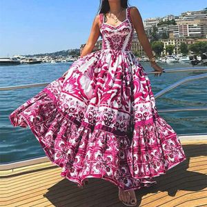 Designer Summer New Womens Bohemian Style Elegant Luxury Mid length Printed Strap Casual Dress