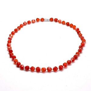 Beaded Necklaces Fashionable natural chakra face red agate bead necklace suitable for womens Carnegie agate gemstone necklace d240514