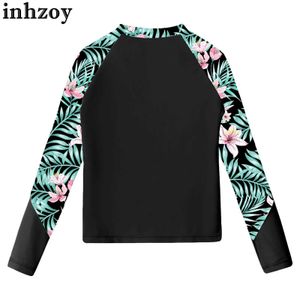 Dancewear Kids Girls Swim Shirt Top Top maniche lunghe Mock Neck Stampa camicetta Upf50+ Rash Guard Tops Piscina Surfing Surfing Top Swimsuitl2405