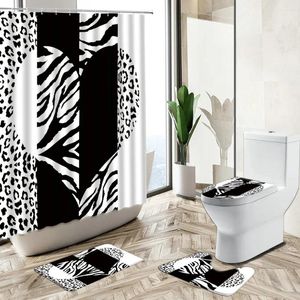 Zasłony prysznicowe Afrykańska zasłona lamparta Zestaw Miłość geometryczne Paski kwiatowe Dekorat łazienki bez poślizgu dywan toaleta mata podłogowa
