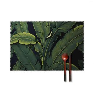 Tapetes de mesa 6pcs Place Set Placemats resistentes ao calor para jantar Lavável Folha de Banana Preto