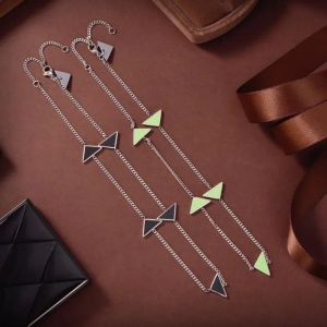 Enamel Strings Necklaces Bracelet For Women Luxury Designer Jewelry 925 Silver Chain Necklace Green Triangle Pendant Party Gift Earrings Bangle