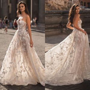 Berta A Line Dresses for Bride Sweetheart Backless Vestes Vestidos de Novia 3D Apliques Designer de renda vestidos de noiva 0515