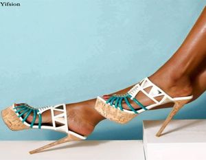 론스틱 여성 플랫폼 쿨 샌들 섹시한 스틸레토 하이힐 신발 세련된 오픈 발가락 흰색 캐주얼 신발 여성 미국 플러스 사이즈 5154923779