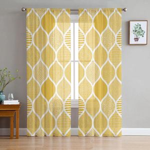 Curtain Geometric Watercolor Moroccan Texture Yellow Sheer Curtains For Living Room Decor Window Kitchen Tulle Voile