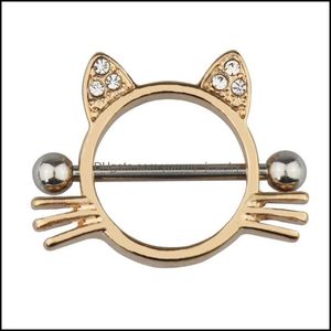 حلقات الحلمة 14G Y Cat Ring Ring Body Jewelry Gift Piercing Bar Stainsal Steel Steel Shield to Srop Drop