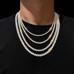 Tennis Mens Tennis Chain Necklace Womens Ice Sparkling Necklace Prong Setting 5A Cubic Zirconia Fashion Jewelry d240514