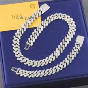 Hip Hop Jewelry 15mm Wide 2rows Cuban Link Chains VVS Moissanite Whit